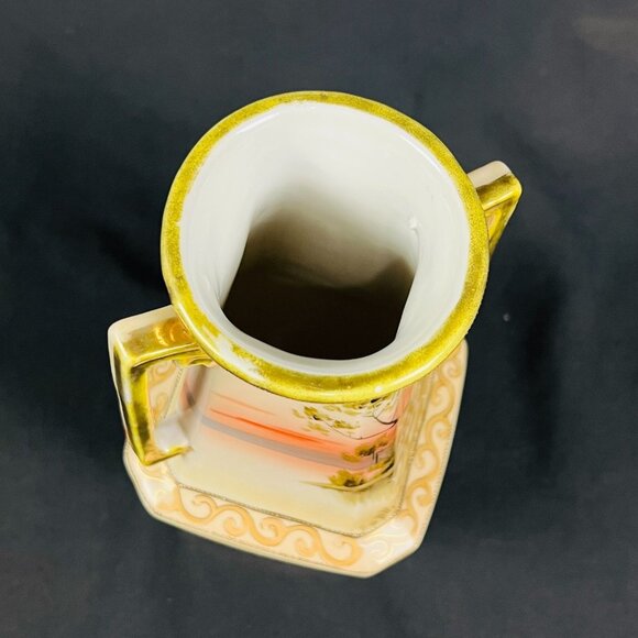 Hand-Painted Landscape Porcelain Vase Gold Accents Made In Japan - Picture 6 of 10